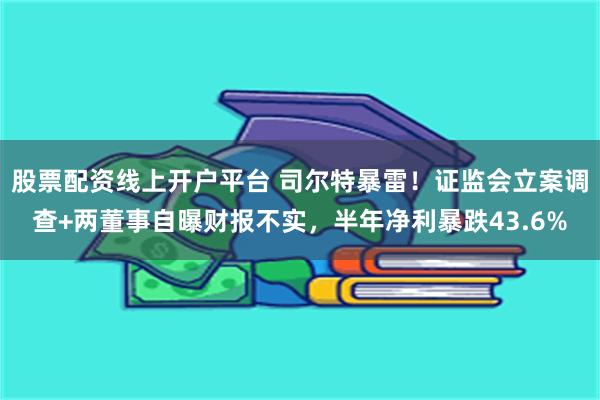 股票配资线上开户平台 司尔特暴雷！证监会立案调查+两董事自曝财报不实，半年净利暴跌43.6%